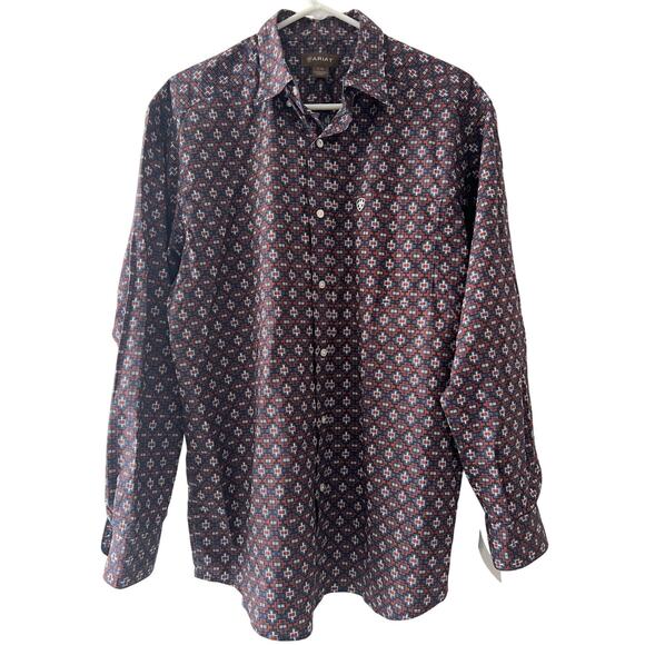 NWOT Ariat Men's Long Sleeve Button Up Savion Southwestern Aztec Rodeo Shirt - Picture 1 of 8